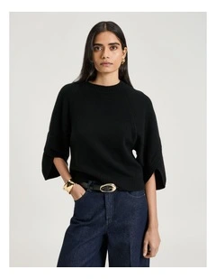 Merino Cape Sleeve Sweater in Black