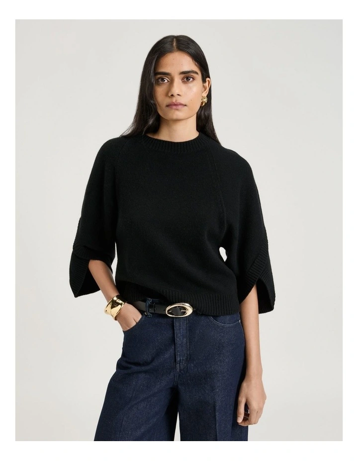 Merino Cape Sleeve Sweater in Black image 1