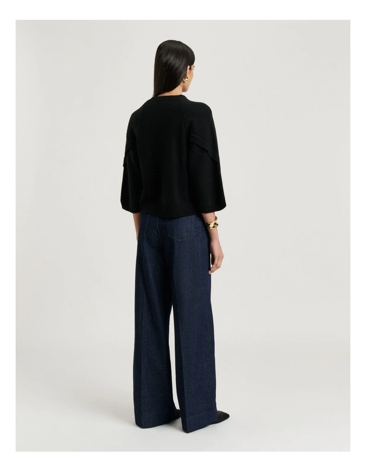 Merino Cape Sleeve Sweater in Black image 2