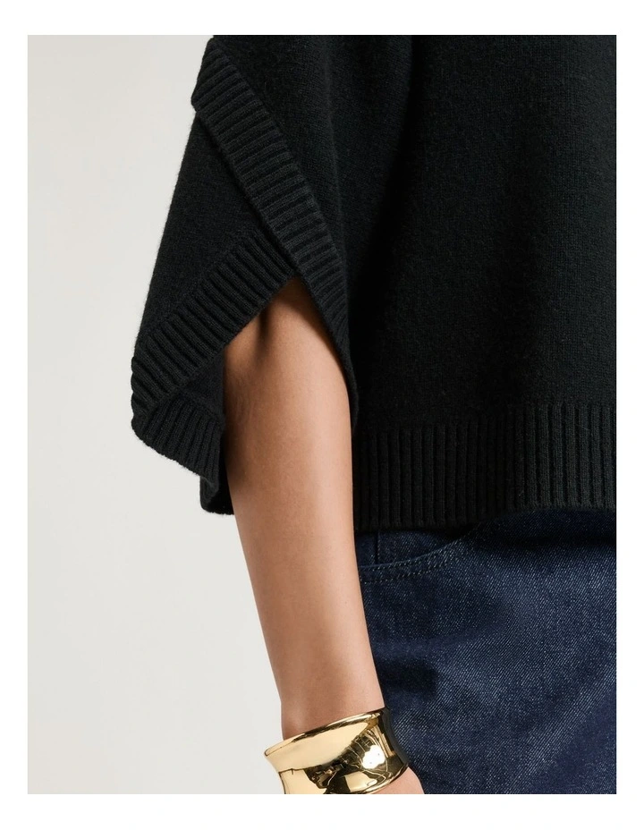 Merino Cape Sleeve Sweater in Black image 3