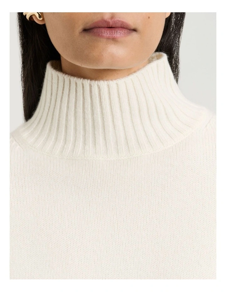 Merino Cashmere Blend Oversized Funnel Neck Sweater in Cream image 3