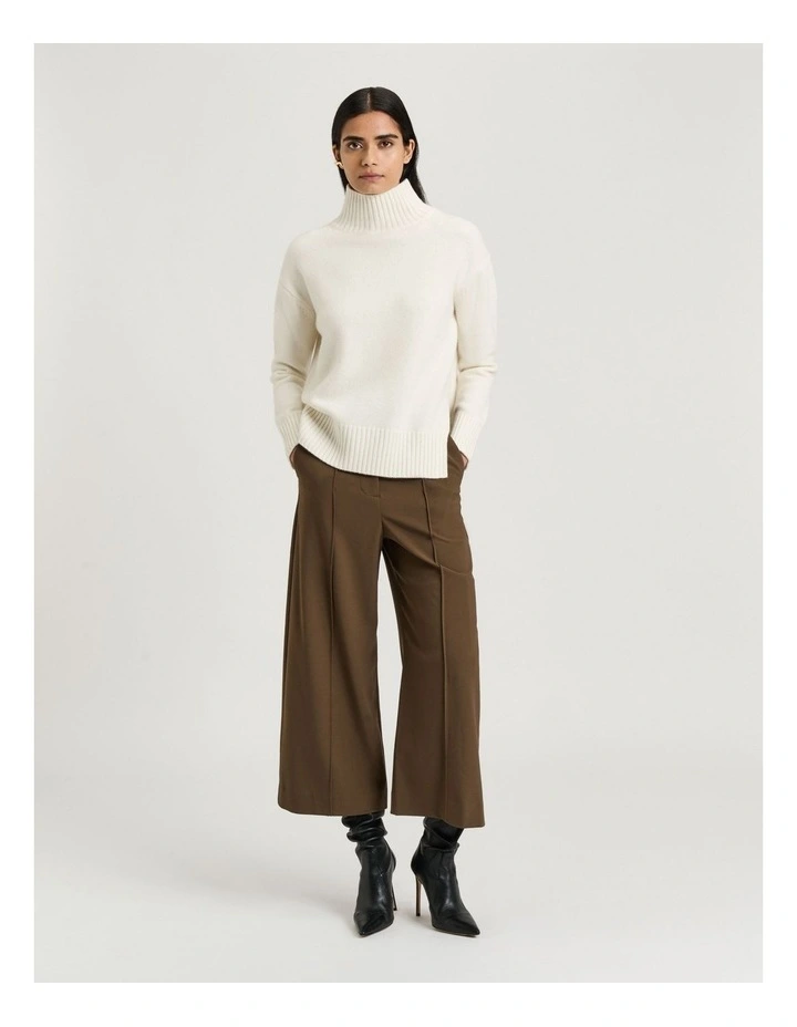 Merino Cashmere Blend Oversized Funnel Neck Sweater in Cream image 5