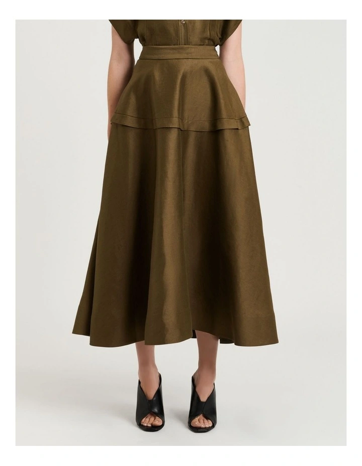 Linen Viscose Blend Full Skirt in Green image 1