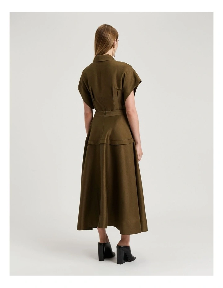 Linen Viscose Blend Full Skirt in Green image 2