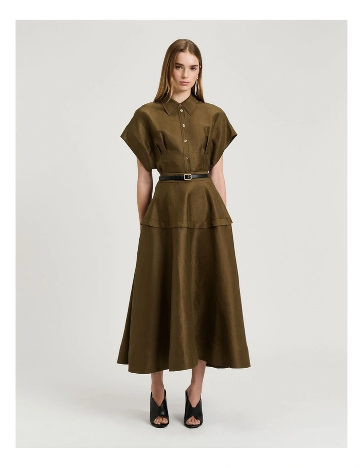 Linen Viscose Blend Full Skirt in Green image 3