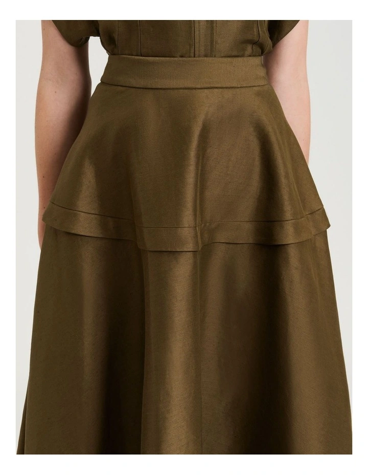Linen Viscose Blend Full Skirt in Green image 4