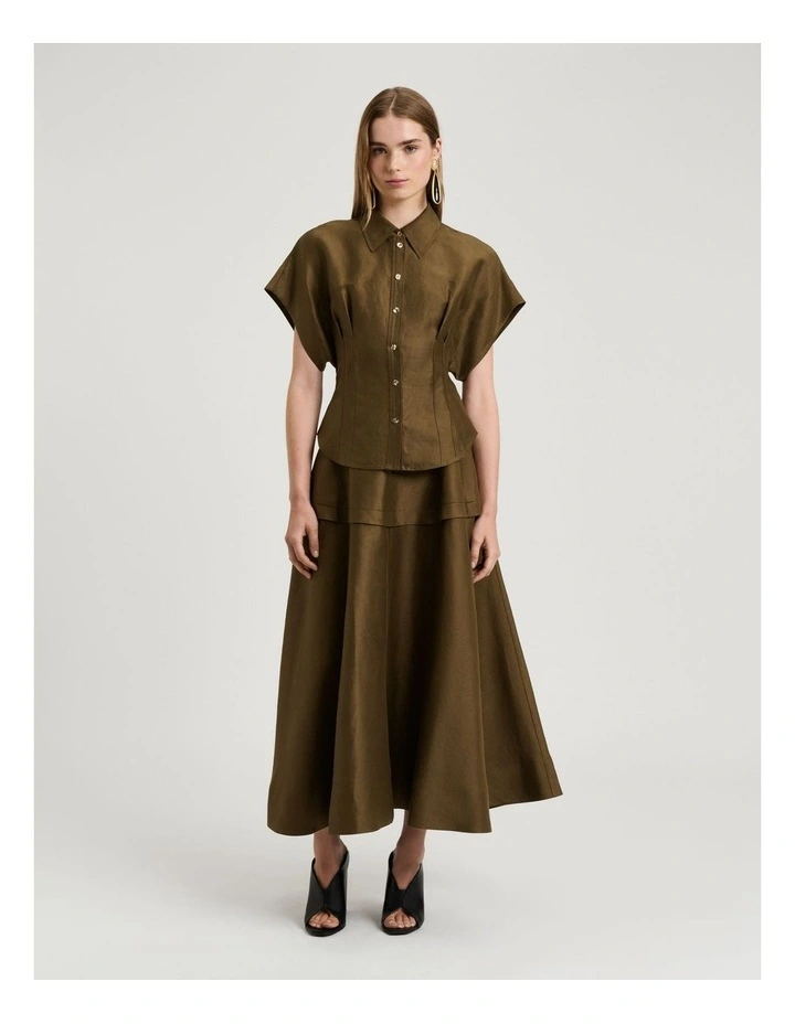 Linen Viscose Blend Hourglass Shirt in Green image 4