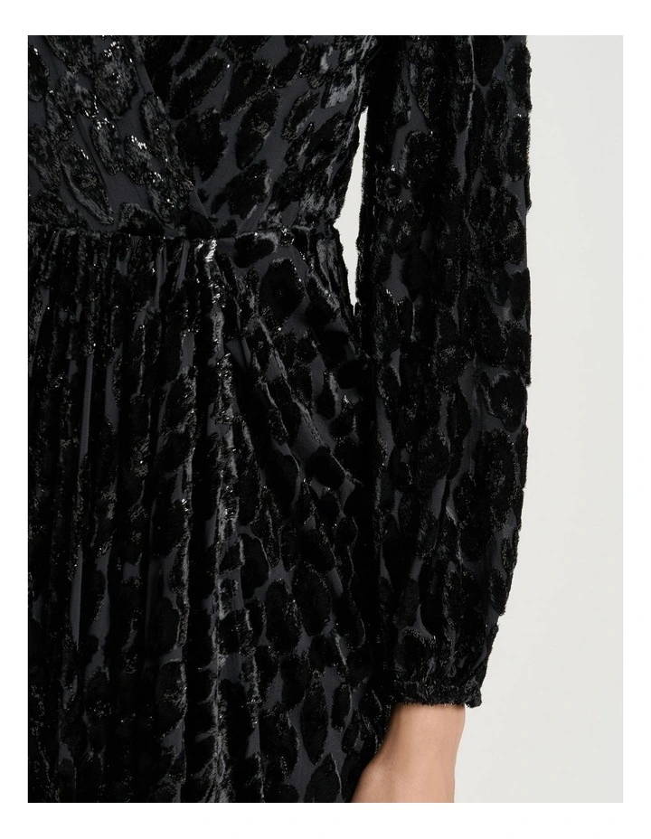 Velvet Devore Draped Midi Dress in Black image 4