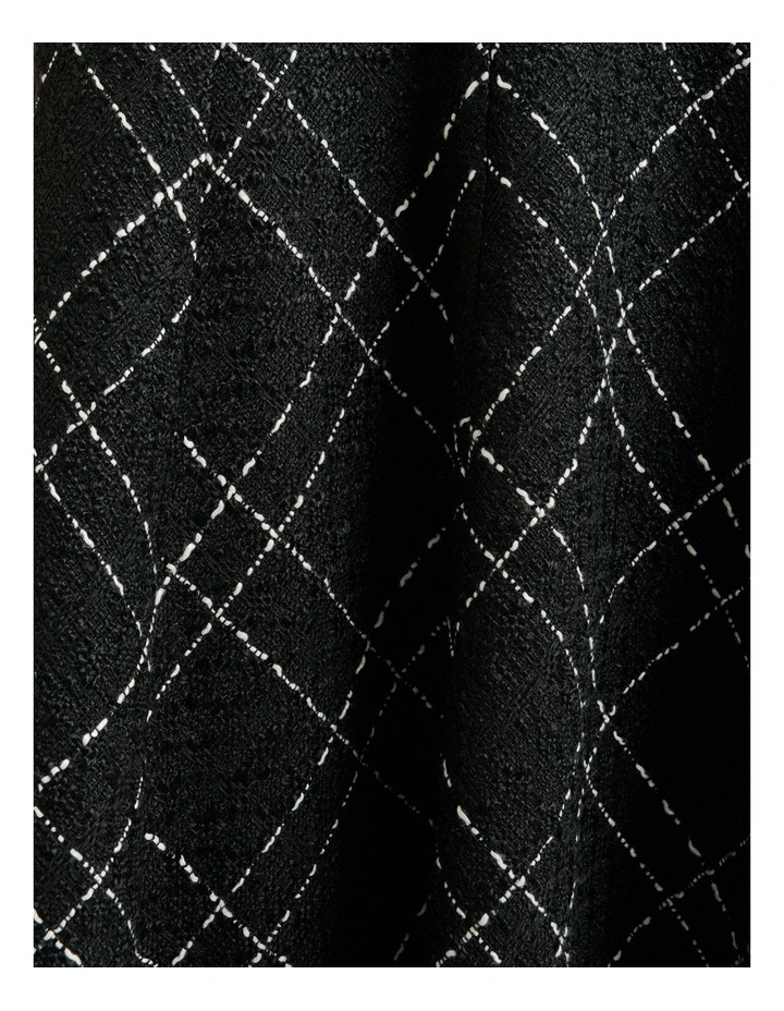 Wide Check Tweed Fluted Skirt in Black image 5