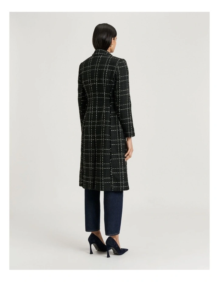Wide Check Tweed Two Button Coat in Black image 2