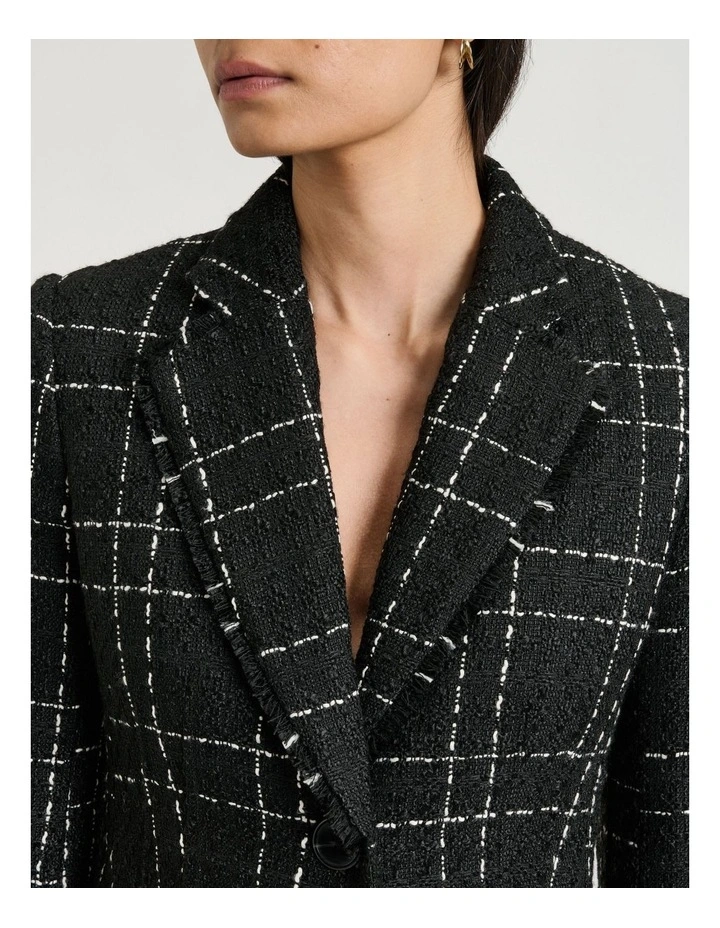Wide Check Tweed Two Button Coat in Black image 3