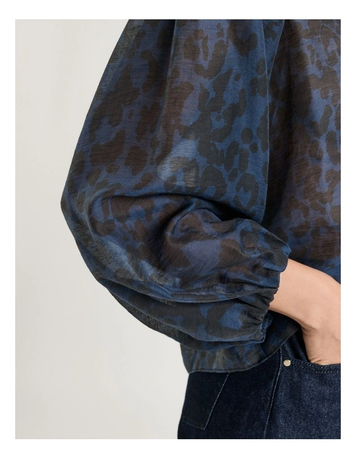 Leopard Haze Blouson Sleeve Top in Ink image 3