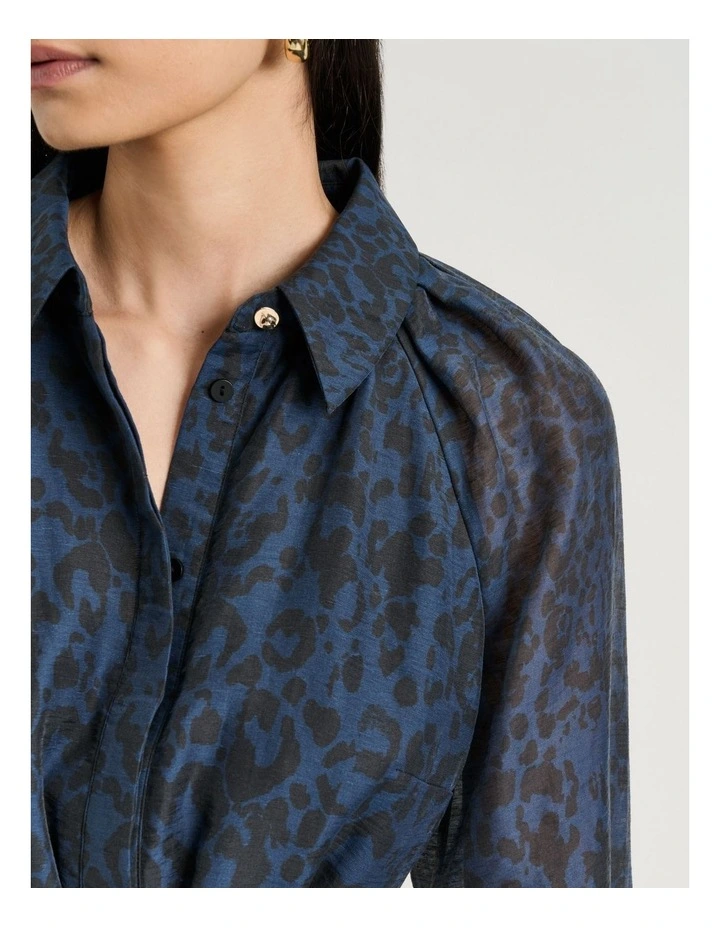 Leopard Haze Midi Shirtdress in Ink image 4