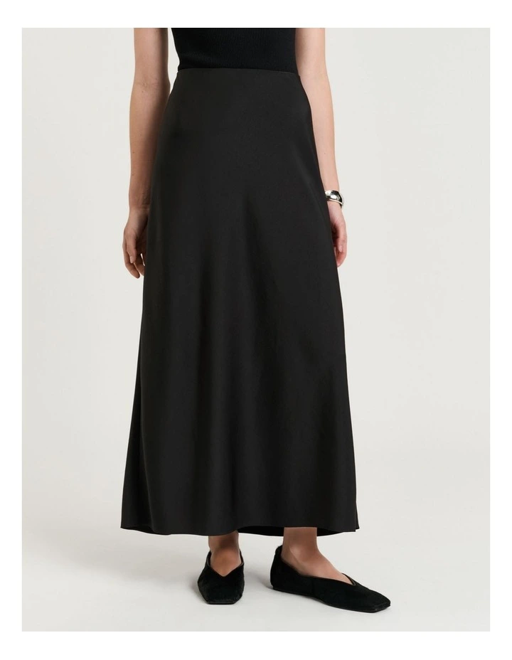 Washed Satin Bias Skirt in Black image 1