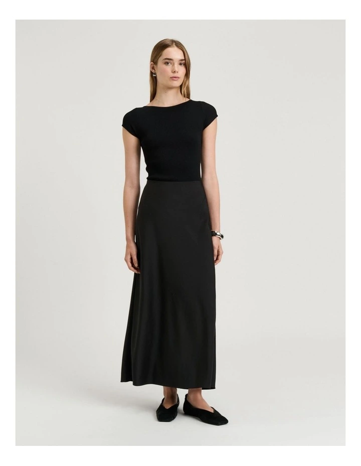 Washed Satin Bias Skirt in Black image 3