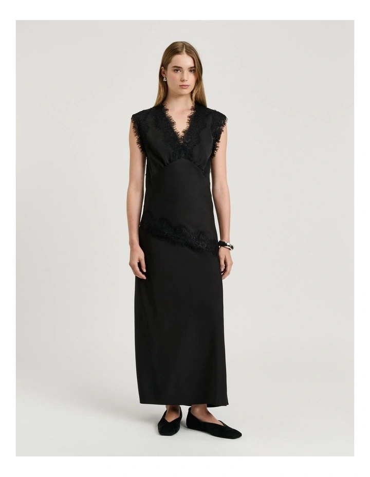Washed Satin Lace Trim Top in Black image 4