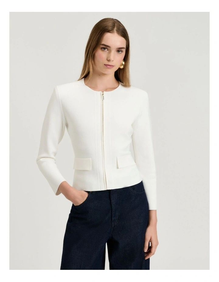 Zip Front Milano Jacket in Ivory image 1