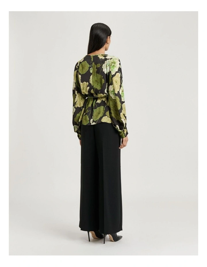 Translucent Poppy Satin Long Sleeve Top in Black image 2