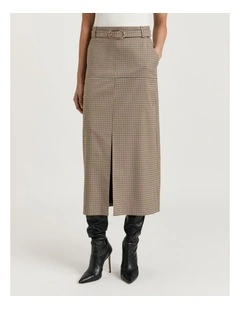 WOVEN CHECK MIDI SKIRT