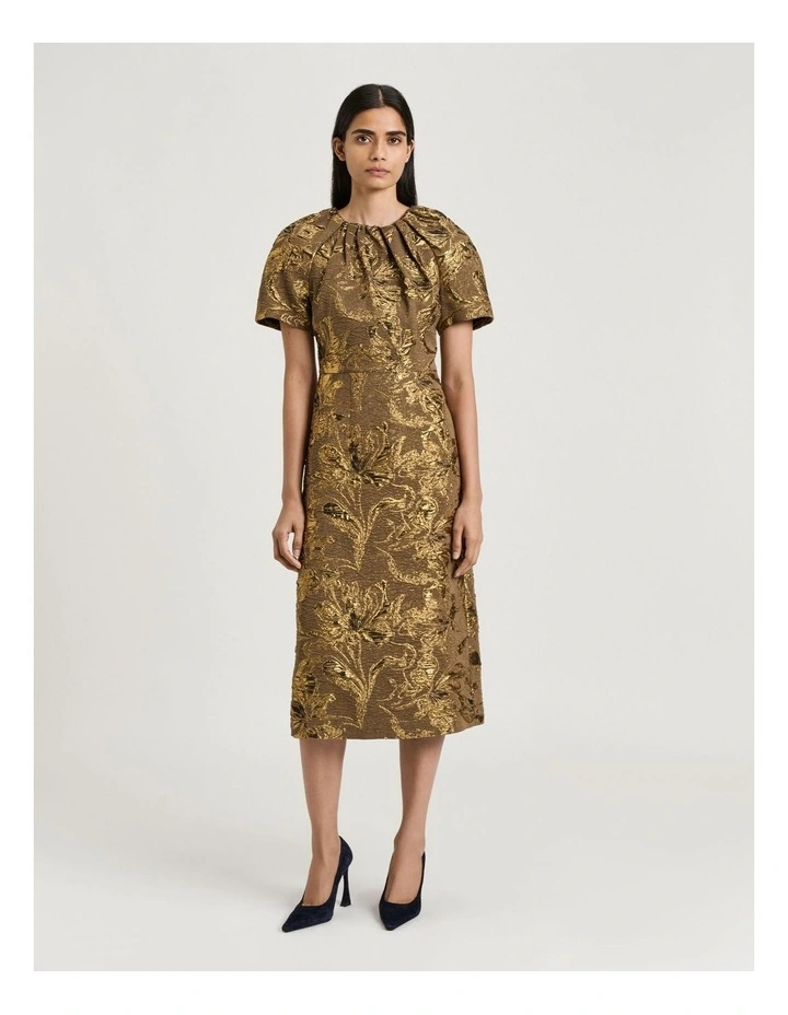 Lurex Jacquard Midi Dress in Bronze image 1