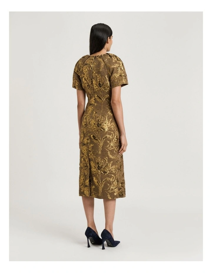 Lurex Jacquard Midi Dress in Bronze image 2