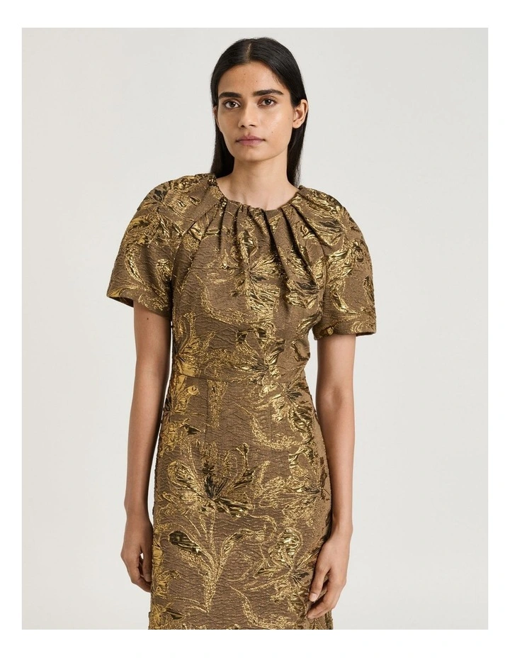Lurex Jacquard Midi Dress in Bronze image 3