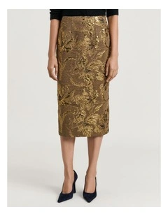 Lurex Jacquard Pencil Skirt in Bronze