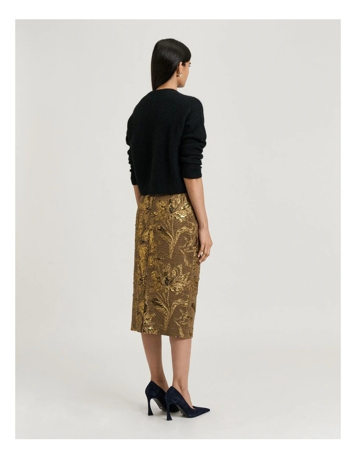 Lurex Jacquard Pencil Skirt in Bronze image 2