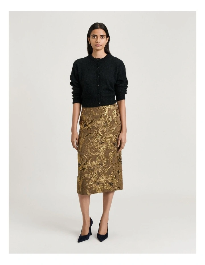 Lurex Jacquard Pencil Skirt in Bronze image 4