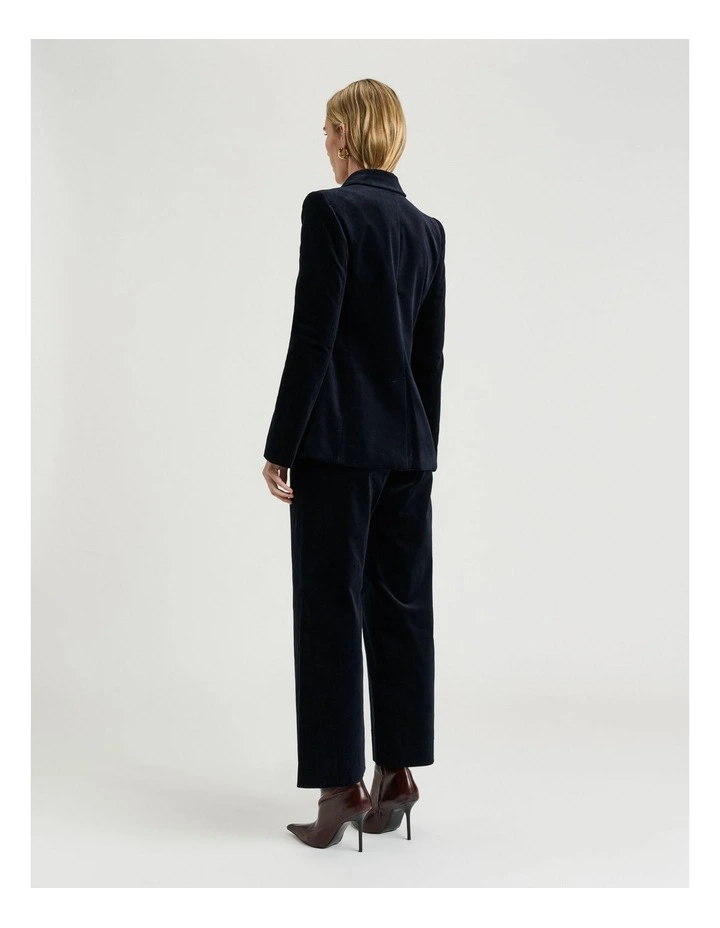 Stretch Velvet Fitted Blazer in Ink image 2