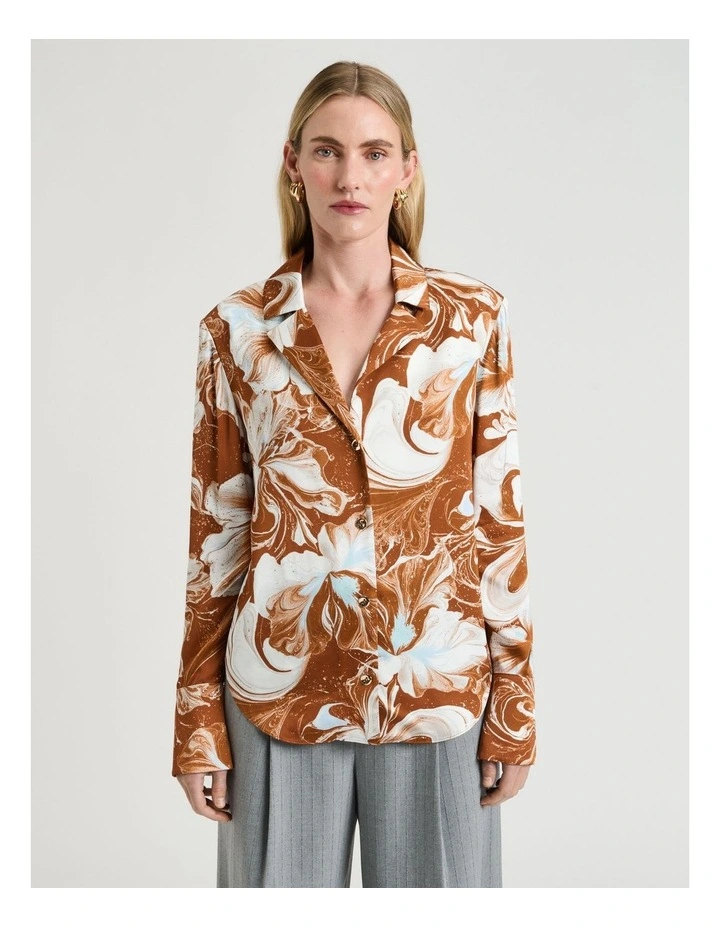 Marble Floral Satin Shirt in White image 1
