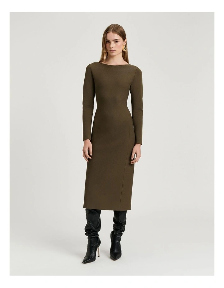 Milano Long Sleeve Pencil Dress in Green image 1