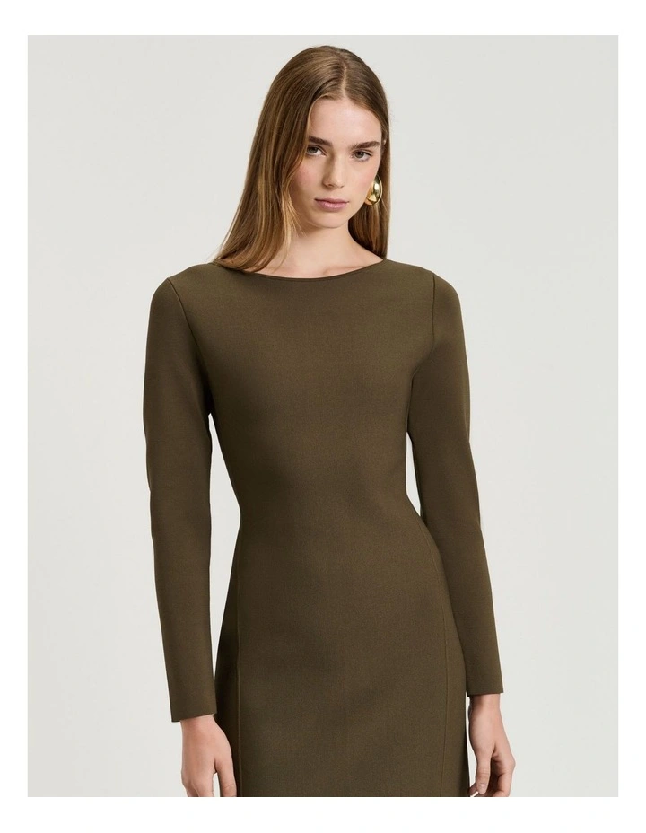 Milano Long Sleeve Pencil Dress in Green image 3