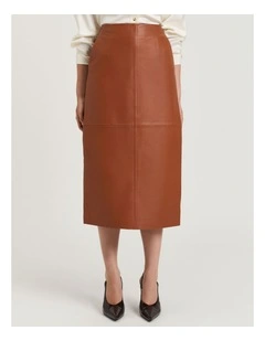 Leather Pencil Skirt in Brown