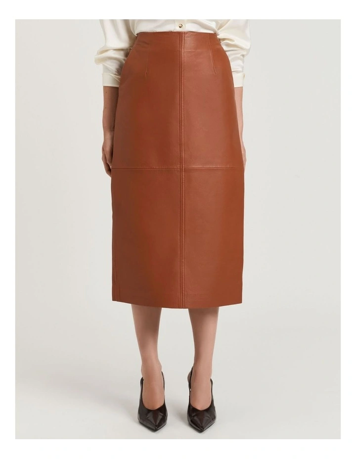 Leather Pencil Skirt in Brown image 1