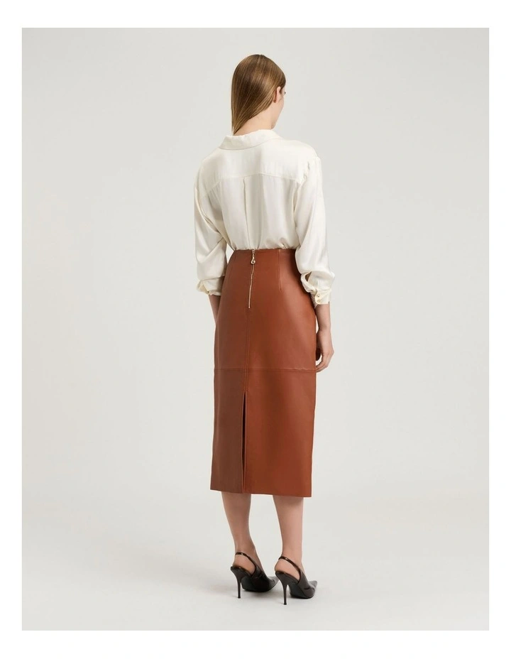 Leather Pencil Skirt in Brown image 2