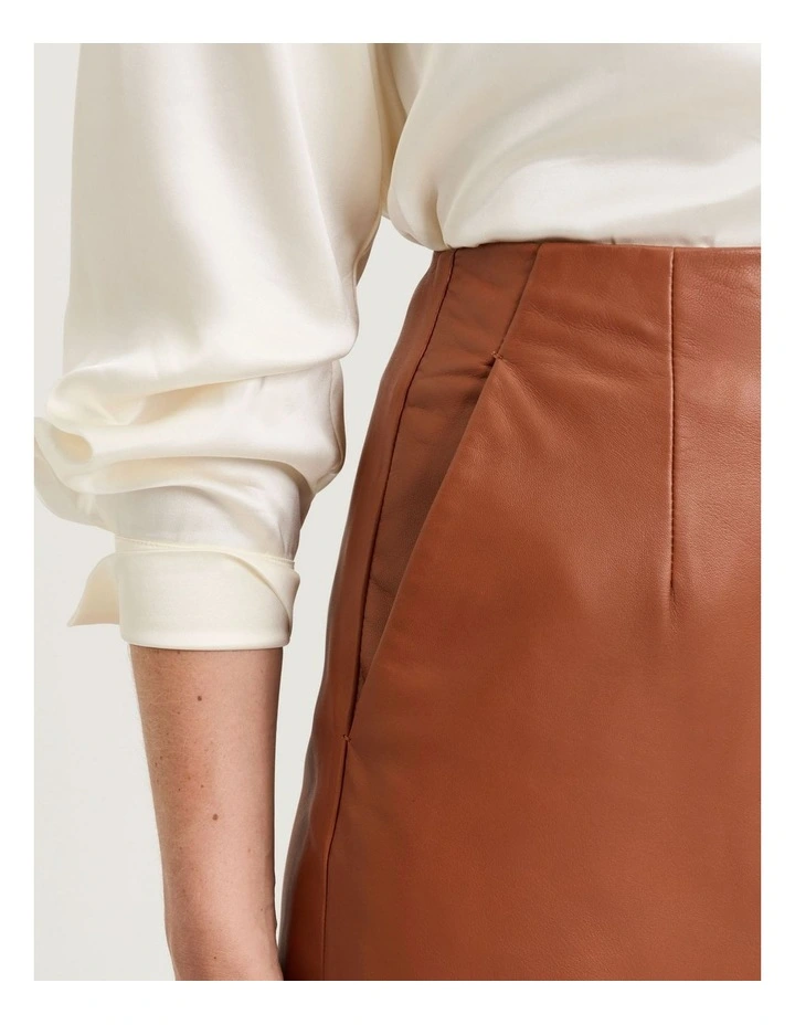 Leather Pencil Skirt in Brown image 3