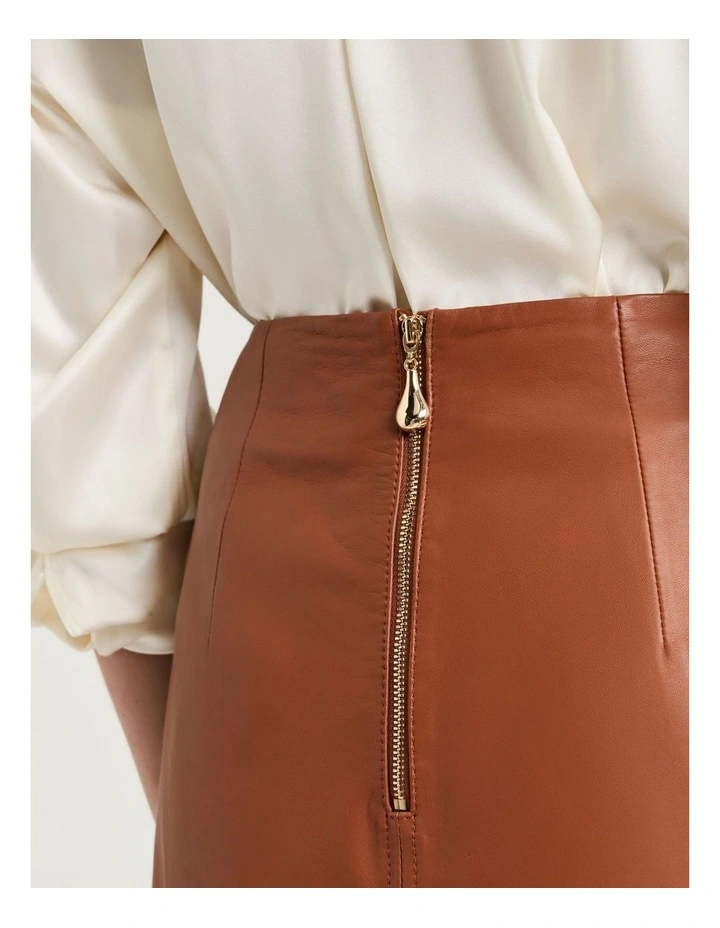Leather Pencil Skirt in Brown image 4