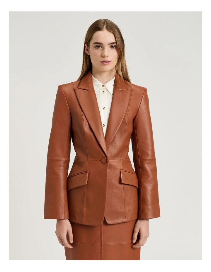 Leather Fitted Blazer in Brown image 1