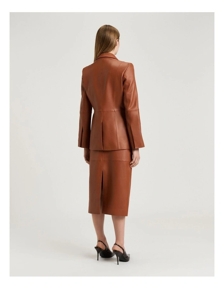 Leather Fitted Blazer in Brown image 2