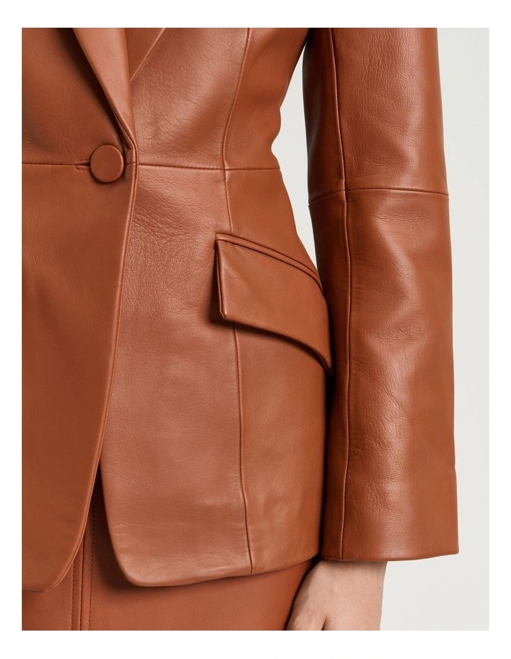 Leather Fitted Blazer in Brown image 4