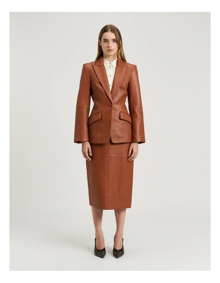 Leather Fitted Blazer in Brown image 5