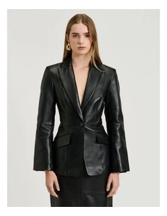 Leather Fitted Blazer in Black