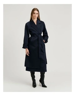 Bonded Satin Trench Coat in Blue
