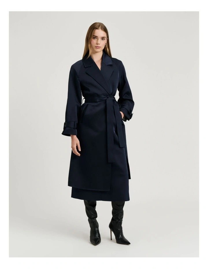 Bonded Satin Trench Coat in Blue image 1