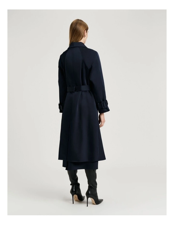 Bonded Satin Trench Coat in Blue image 2