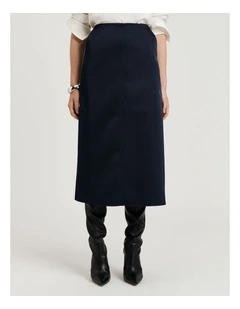 Bonded Satin Pencil Skirt in Ink