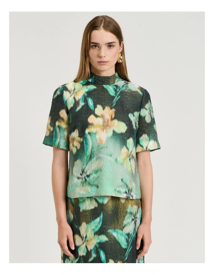 Opalesque Floral Top in Green image 1
