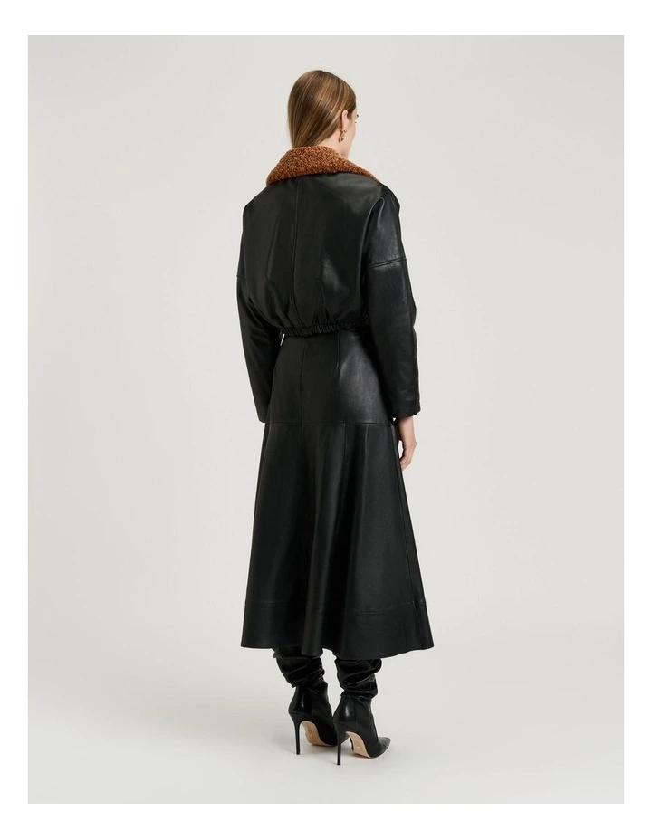 Shearling Leather Bomber Jacket in Black image 2