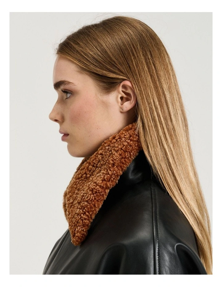 Shearling Leather Bomber Jacket in Black image 4